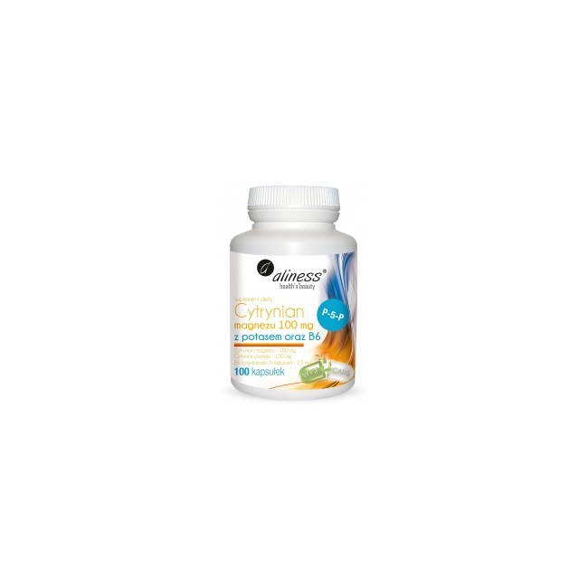 Aliness cytrynian magnezu 100 mg z potasem 150 mg B6 (P-5-P) VEGE 100 kapsułek