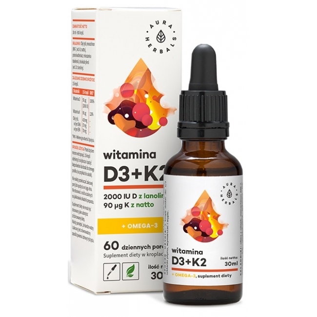 Aura Herbals Witamina D3 (2000IU) + K2mk7 + Omega-3 krople 30 ml