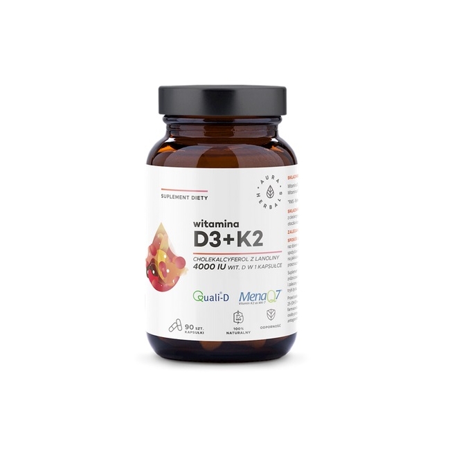 Witamina D3 4000 IU + K2  90 kapsułek Aura Herbals 