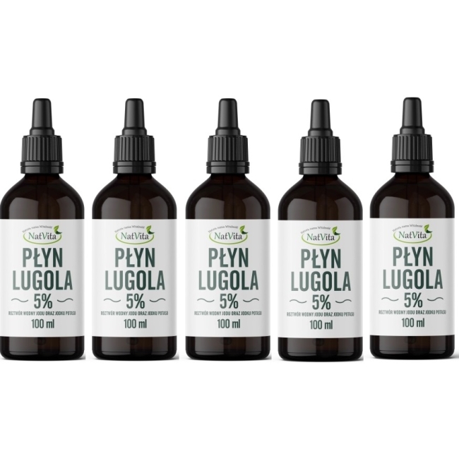 Płyn Lugola 5% JOD Nieorganiczny Czysty Natvita 5 x100 ml