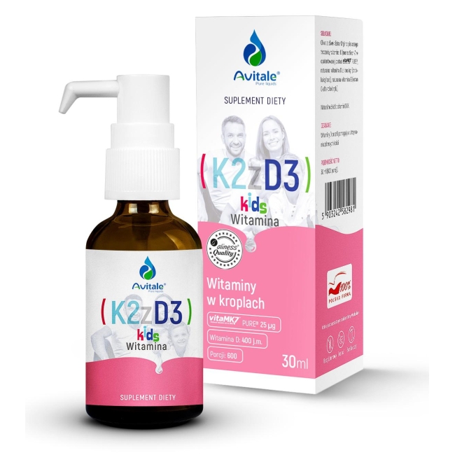 Witamina K2 + D3 KIDS (Vita MK7) 25uq + D3 400IU Olive 30 ml Avitale