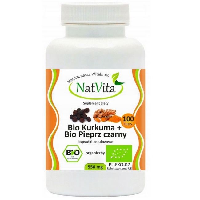 Natvita Kurkuma Bio + Pieprz czarny Bio 550mg 100 kapsułek