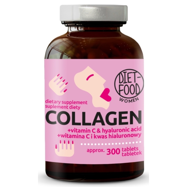 Diet Food kolagen z kwasem hialuronowym + witamina C 300 tabletek 
