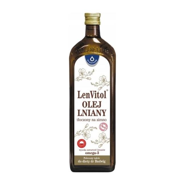 Olej lniany tłoczony na zimno Lenvitol dr Budwig 1 L Oleofarm 