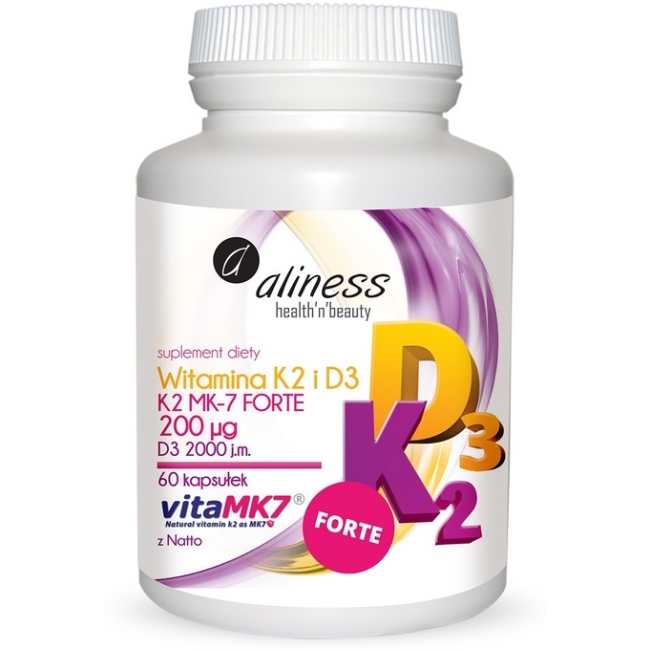 Aliness witamina K2 Forte MK7 200 µg z Natto + D3 60 kapsułek